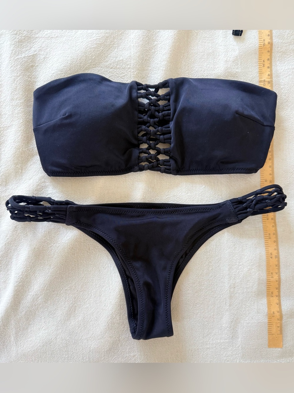 Victoria’s Secret 2014 Swim Black Macramé Bandeau Brazilian Bikini XS